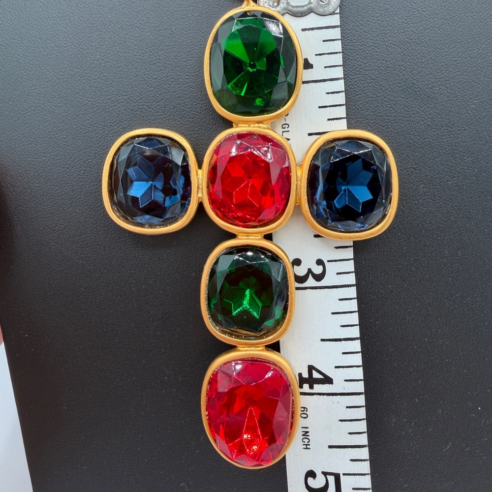 KENNETH LANE Signed Gold Extra Large Multicolor Pendant Necklace - Picture 8 of 10